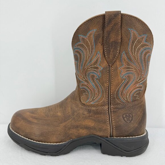 NWOB Ariat Women's Brown Leather Western Anthem Round Toe Shortie Boots Sz US 7B - Picture 4 of 13